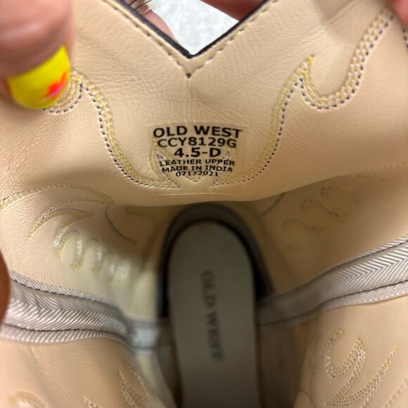 Boys Old West Brown Leather Cowboys Boots size 4.5 - Picture 5 of 11